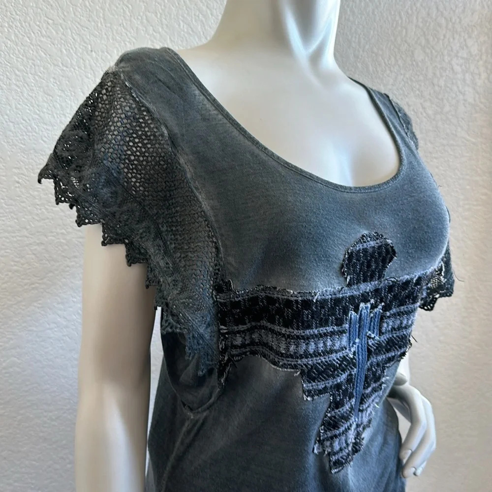 Free People embroidered phoenix lace sleeves Top - Picture 6 of 8